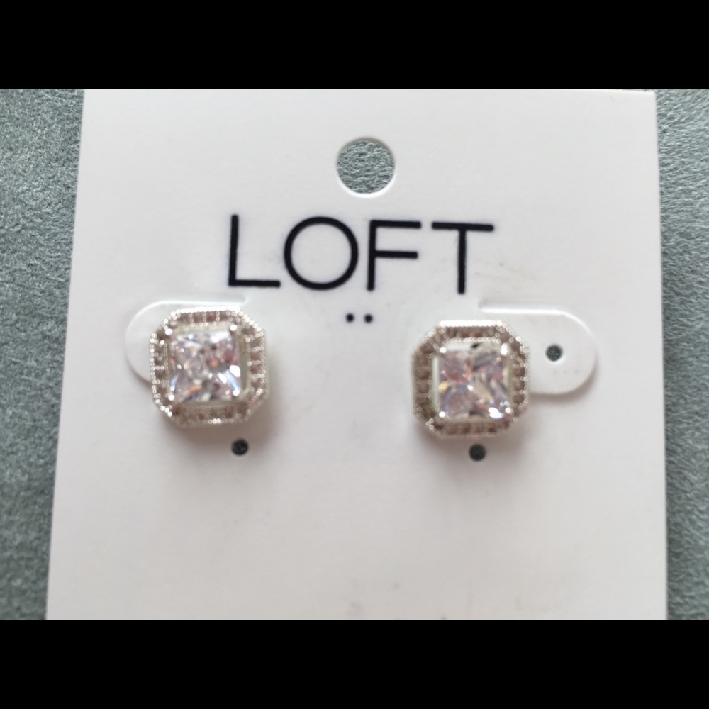 Halo Cz Stud Earrings Princess cut Pave Stones